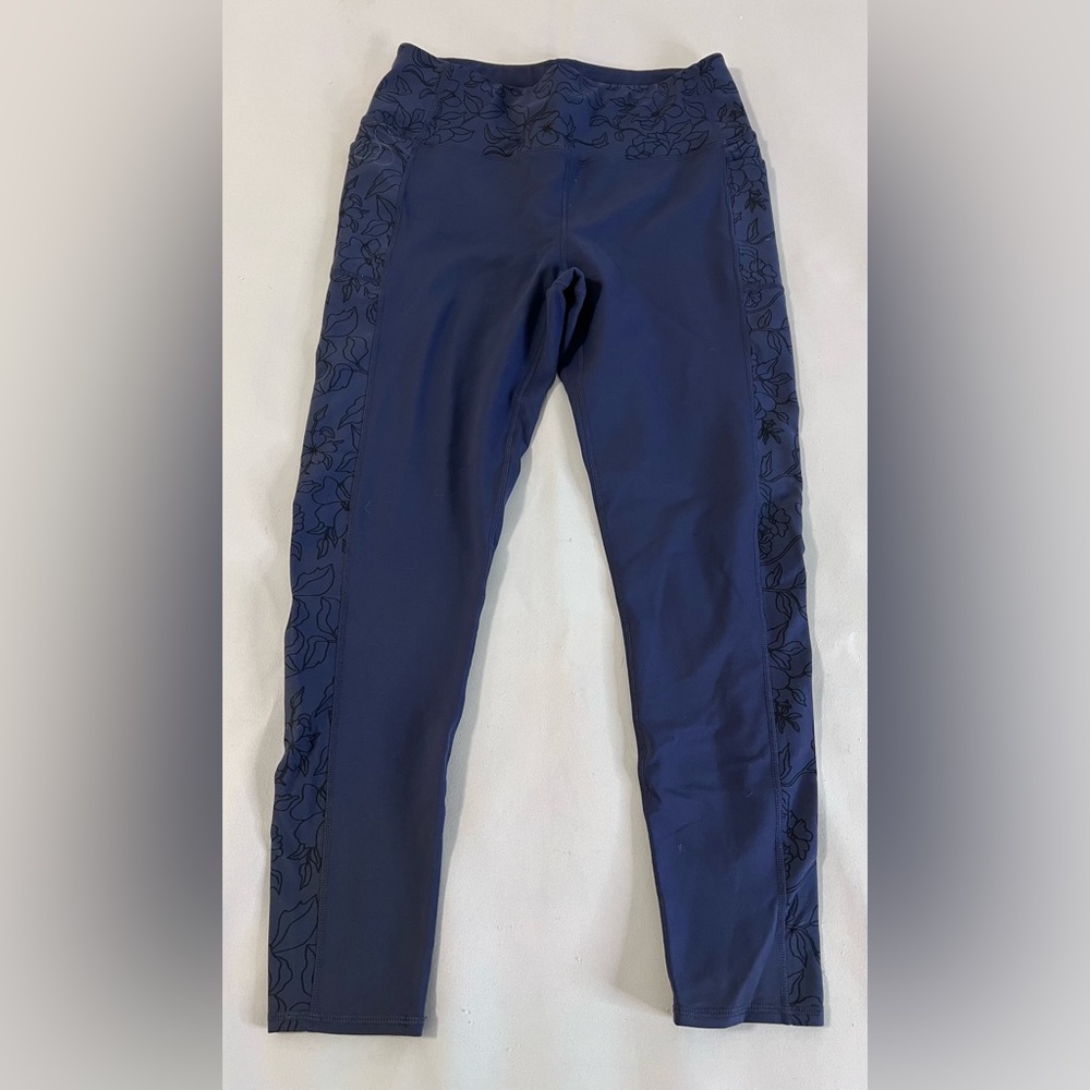 Skechers GoFlex Leggings LG Navy Blue Side Pockets High Waist Control Top Women